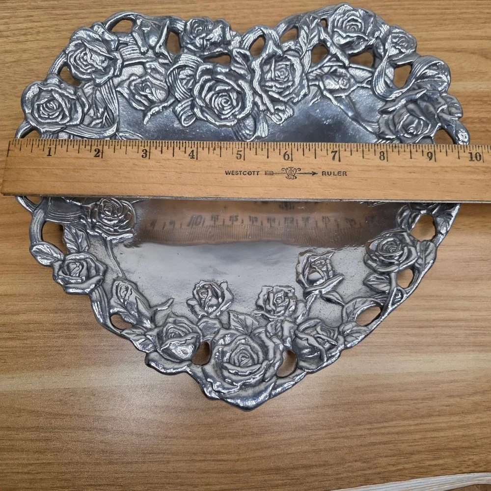 Vintage Arthur Court‎ California Rose Heart Tray Silver 1993 Aluminum With Box